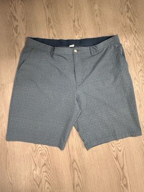 adidas Men's Navy Micro-Check Flat Front Golf Shorts
